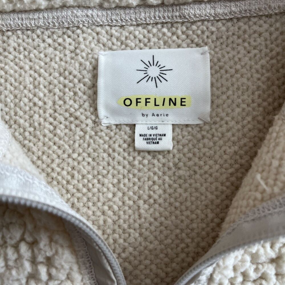 aerie Offline Sherpa Pull Over 1/4 Zip Cream Cropped Sweatshirt Large Lounge - Picture 2 of 9